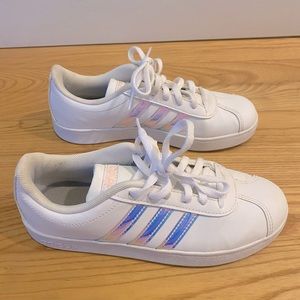 Girls white/iridescent stripe Adidas.